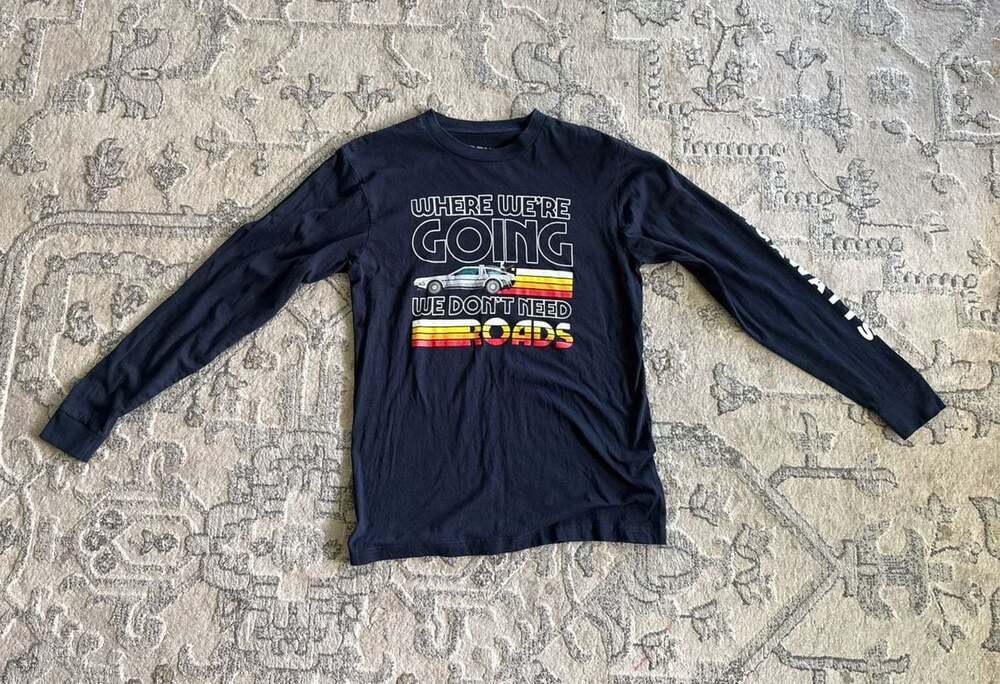 Back to the Future The Musical "Don't Need Roads" Long Sleeve Tee, Size M